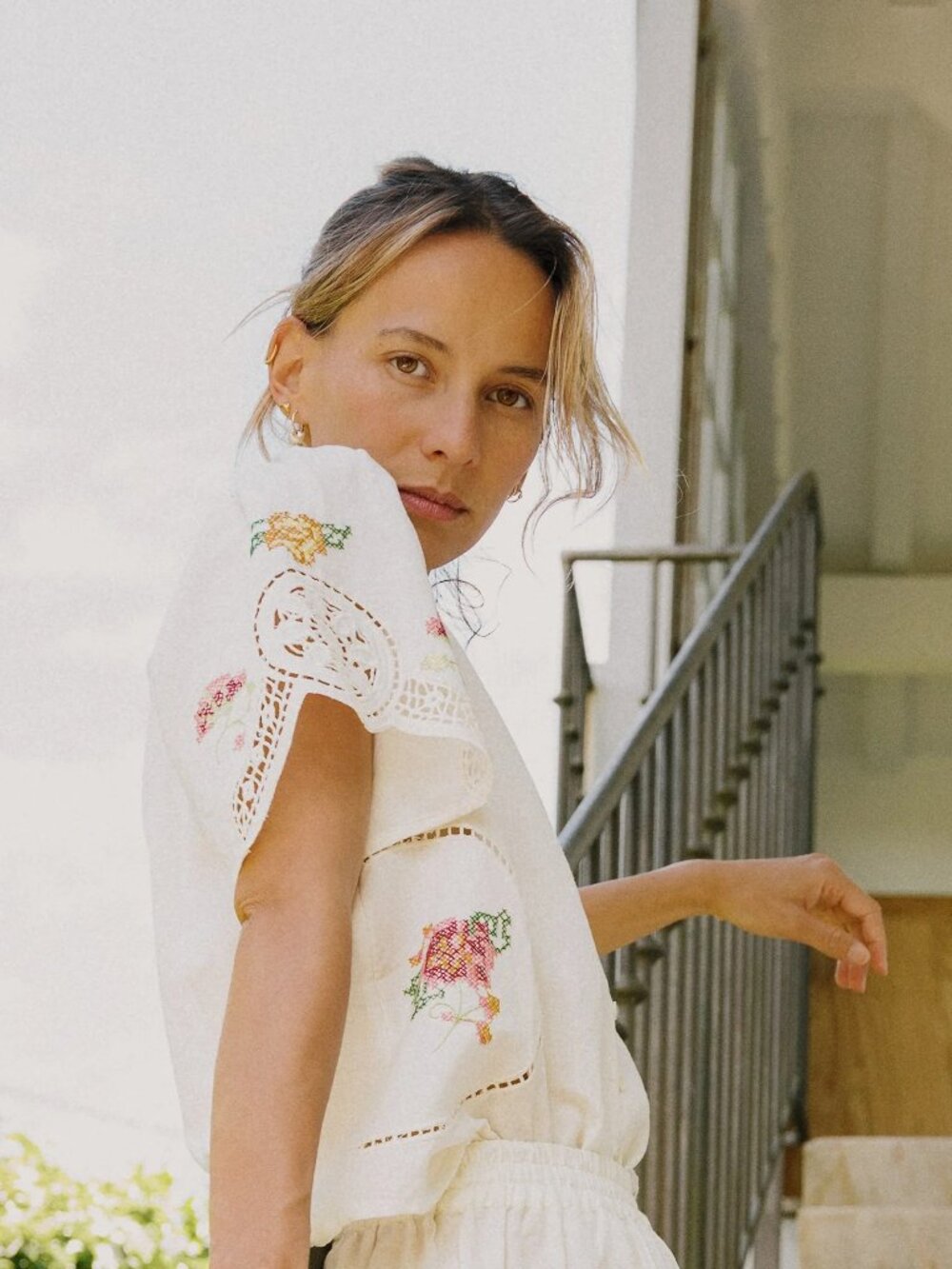 ISO Indi & Cold Cross-Stitch Blouse Top in White XS